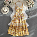 Ethnic style waist slimming lookelegant suspender dress summer women's clothing classy sense printing beautiful a-line long skirt