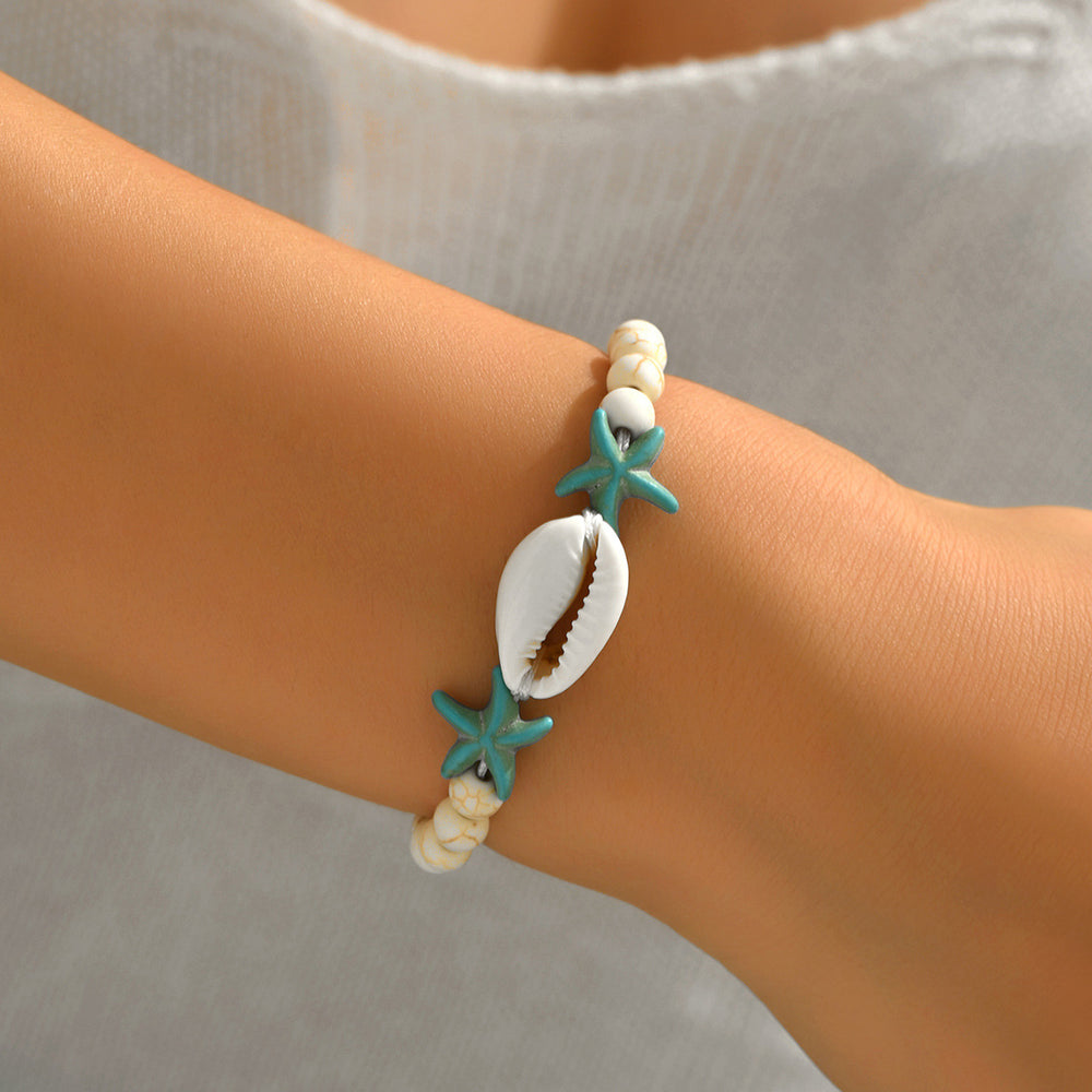 Wholesale seashell bracelets - european & american cross-border summer ocean resort style - starfish charms, adjustable beaded couple bracelets