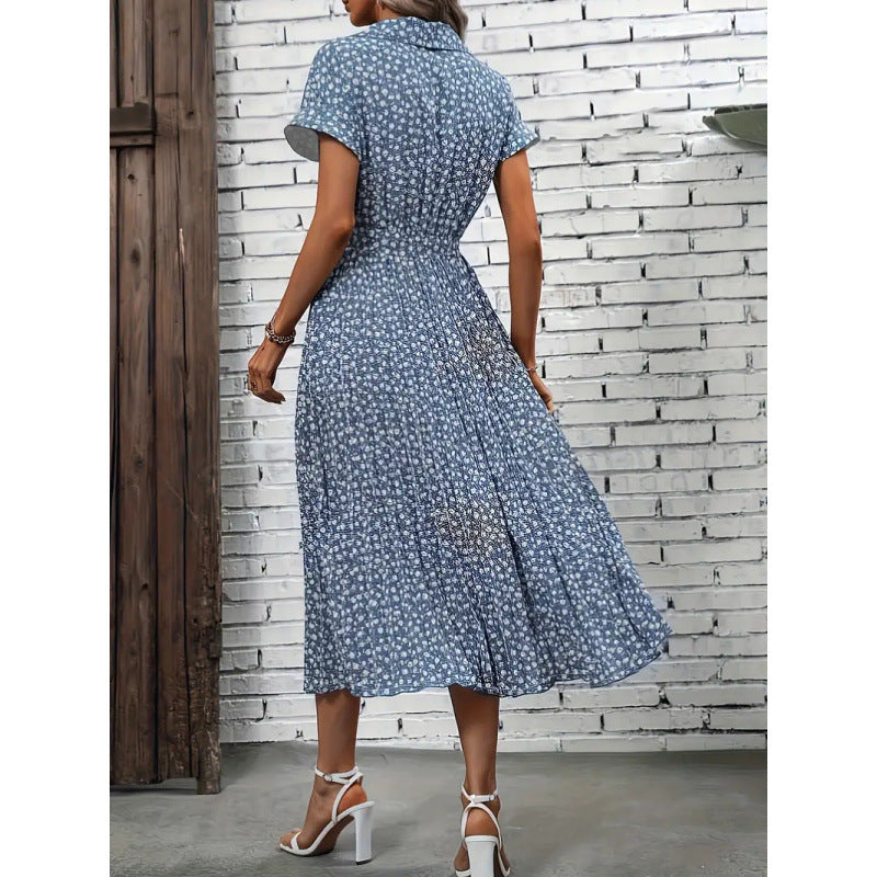 Shipped:  european and american cross-border v-neck slit bohemian vacation dress - summer women's fashion slim fit