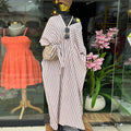 European and american cross-border women's clothing:  spring new arrival - casual chic v-neck loose plus size striped maxi dress