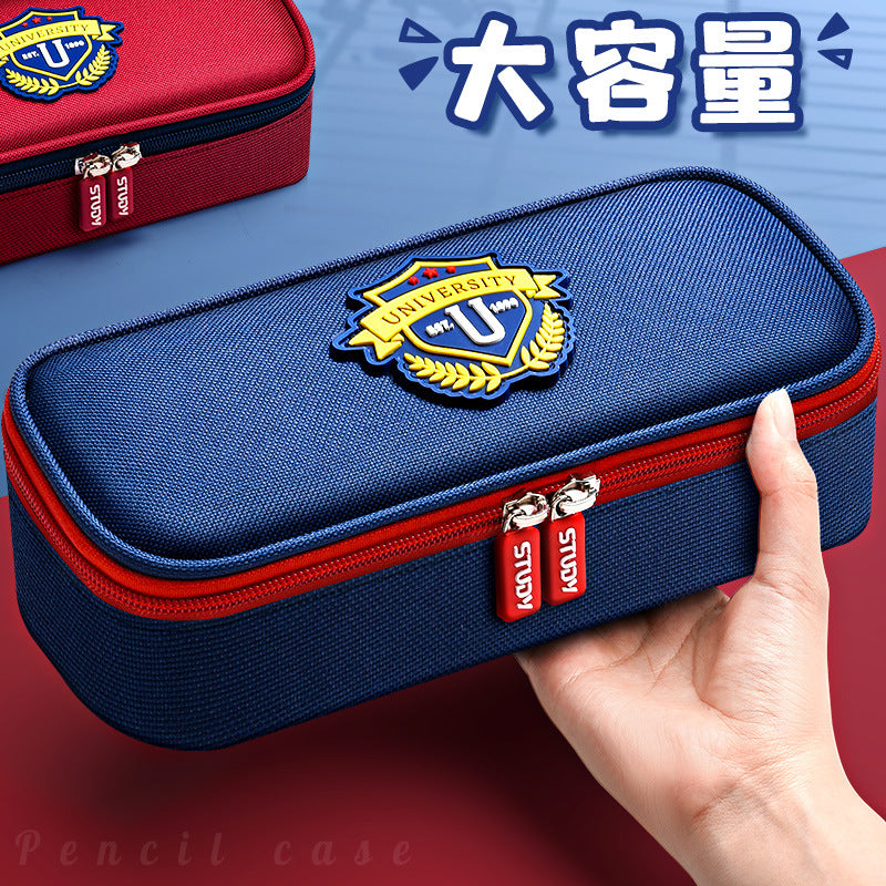 British style pencil bag three-layer large-capacity stationery box student high-value pencil case canvas stationery bag pencil bag wholesale