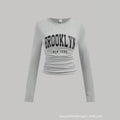 American retro letter print long sleeve t-shirt - women's cinched waist cropped bodycon top
