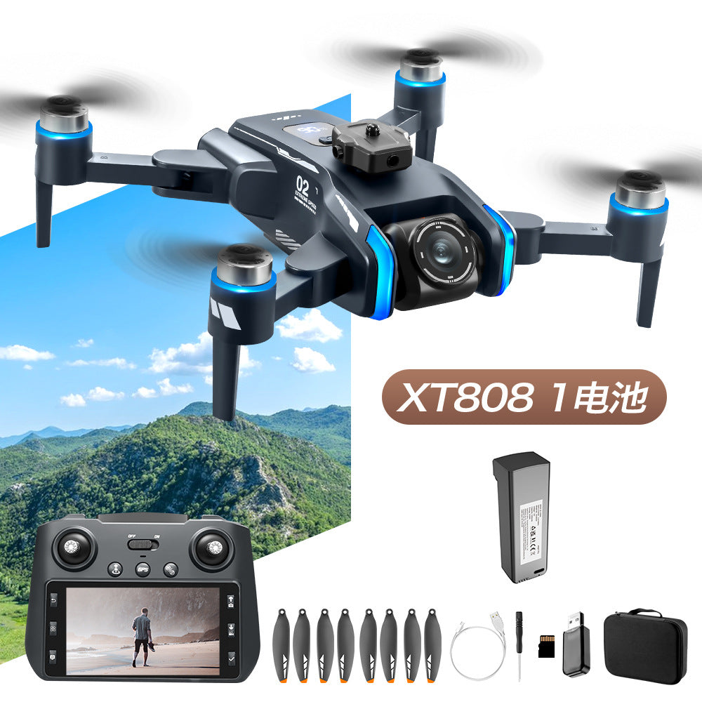 Xt808 drone with 180° wide-angle camera, aerial photography aircraft, includes screen remote control, gps, and extended flight time