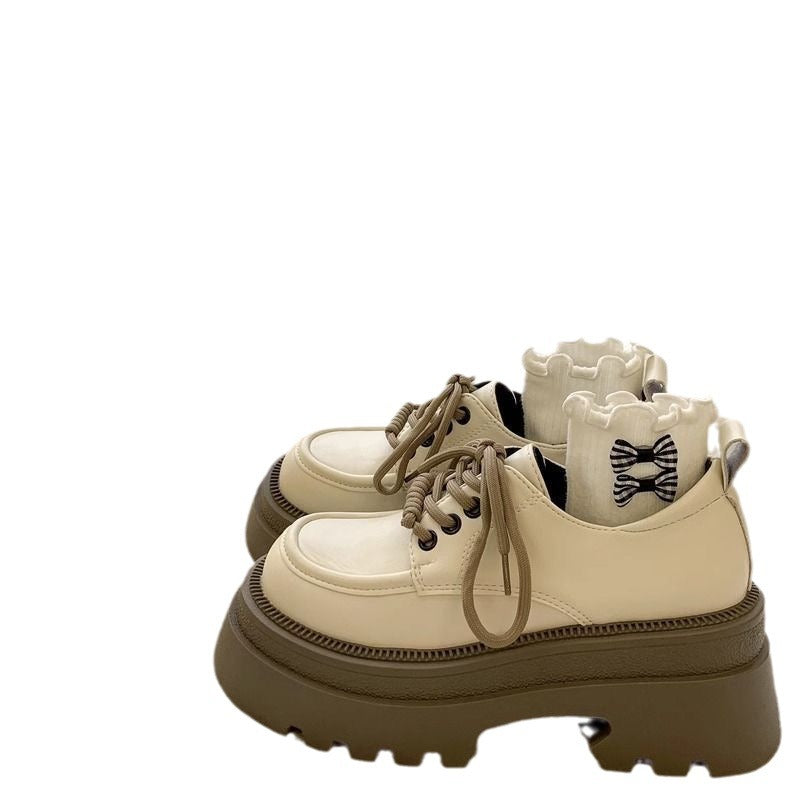 PLOVER platform muffin small leather shoes women's 2024 spring and autumn new versatile retro British style lace-up skirt shoes