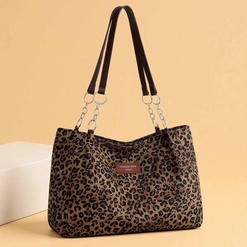 High-end, large-capacity women's tote bag - stylish leopard print handbag, minimalist and versatile shoulder bag, commuter underarm bag