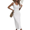 spring/summer new european and american style sexy hollow-out see-through vacation solid color backless knitted camisole maxi dress for women