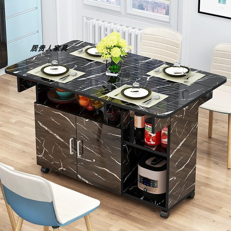 Faux marble nordic extendable folding dining table, rectangular modern minimalist home small apartment dining table for 4-6 people