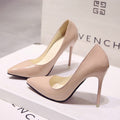 European style nude stiletto heels pointed toe black work pumps women's patent leather blue plus size shoes red wedding shoes