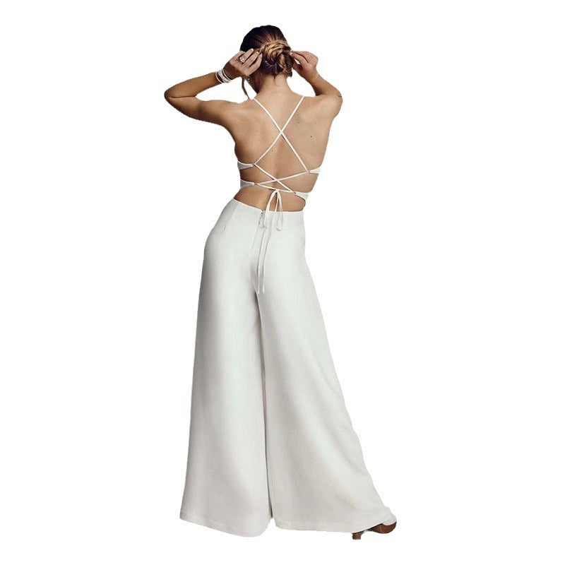 2025 fashion cross-border export new amazon wish sleeveless sling v neck tight hip cover backless jumpsuit