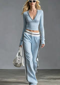 spring new arrival cross-border independent station  fashion v neck polka dot pants long sleeves sportswear suit