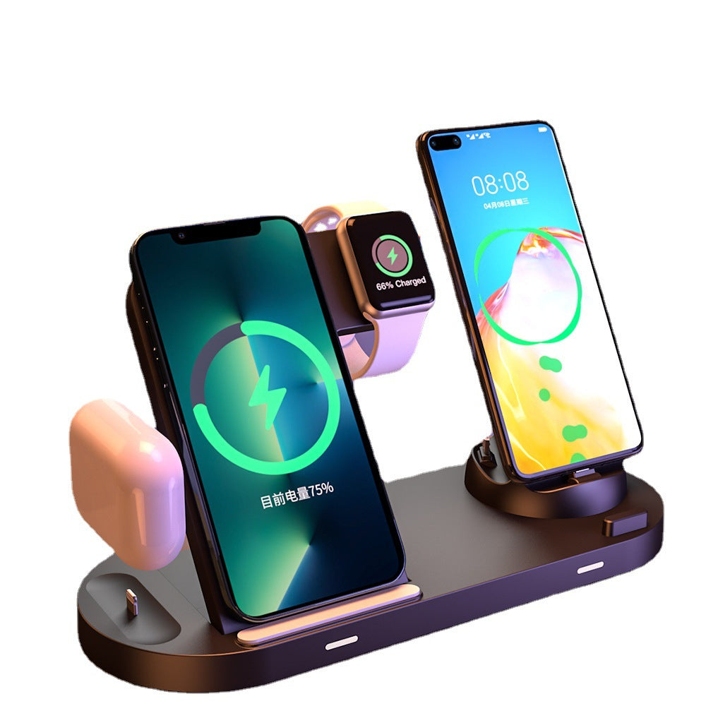 New 6-in-1 wireless charger: multifunctional foldable stand with 15w wireless fast charging for phones, watches, and earbuds