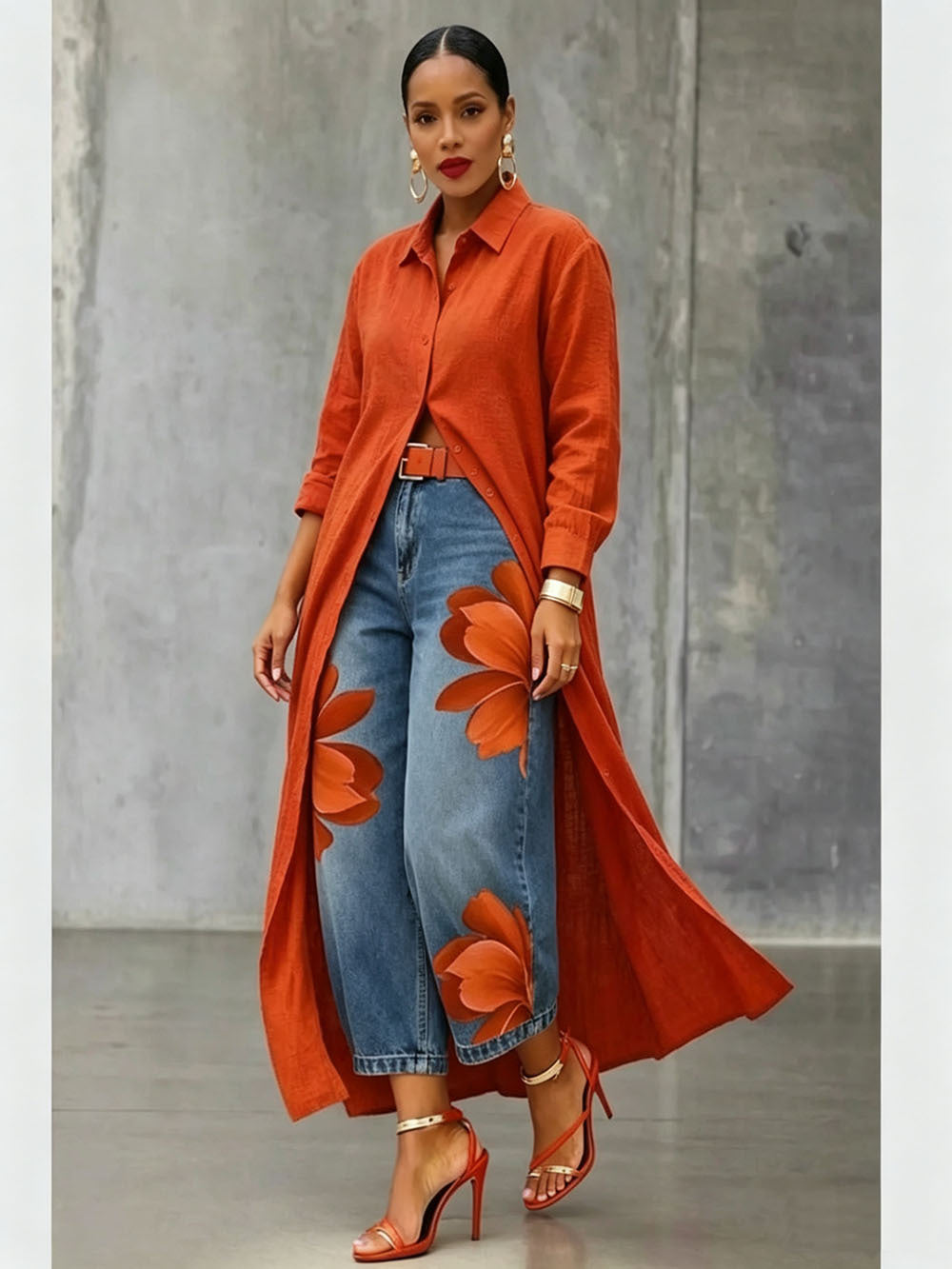 European and american style floral denim jeans - new women's streetwear fashion printed cropped pants for  cross-border e-commerce
