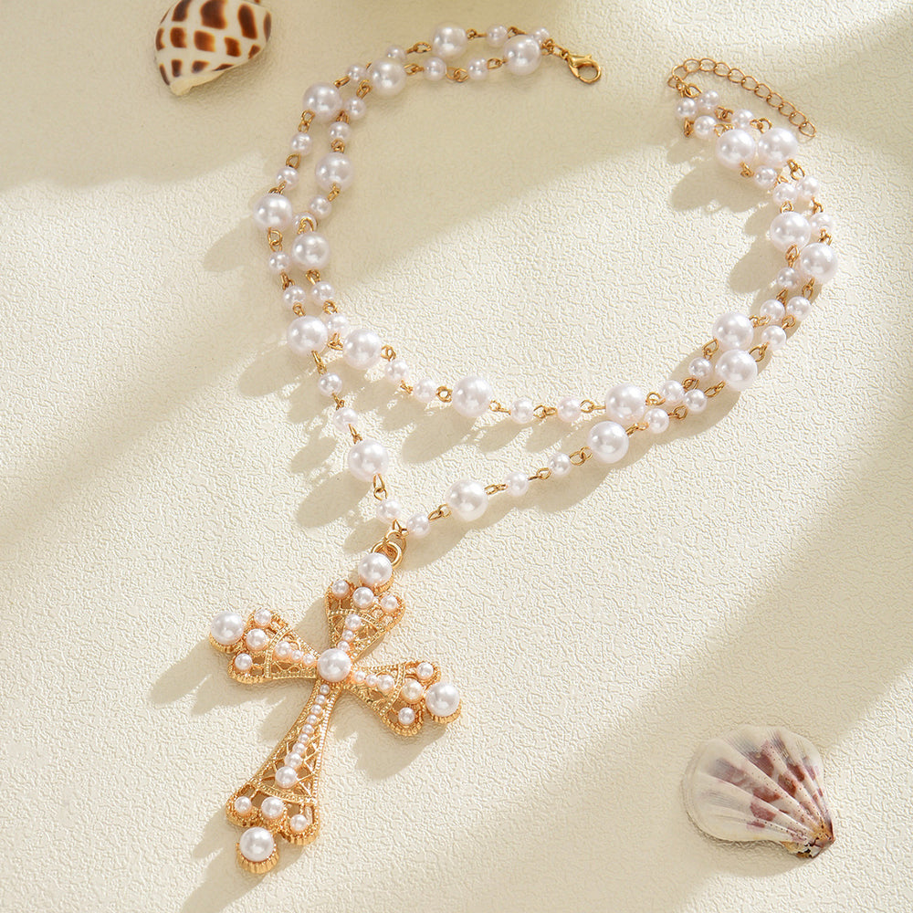 Wholesale oversized cross necklaces - european & american style, statement jewelry with pearl accents, punk cool, high-end women's necklaces