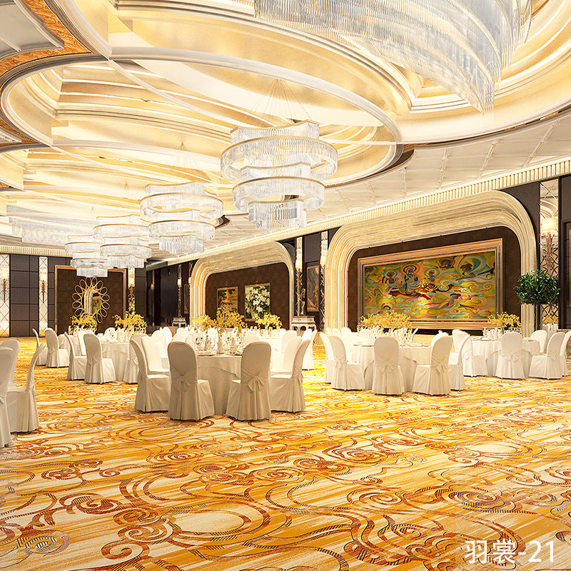 Custom carpets for hotel banquet halls, corridors, and aisles - fire-retardant, full-spread nylon printed carpets for restaurants and dining rooms