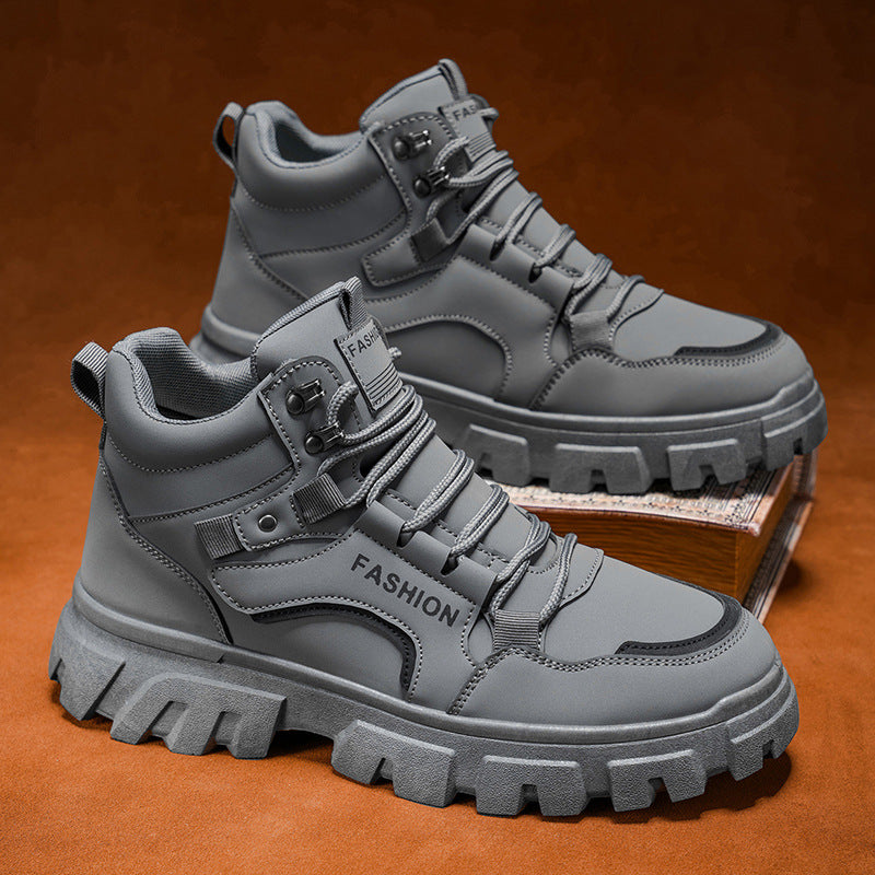 High-top men's boots - spring 2025 new collection: men's chunky sole, non-slip martin boots, outdoor wear-resistant work boots