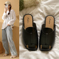 New open-toe solid color mules - summer women's fashionable half-wrap sandals - flat slippers for outdoor wear