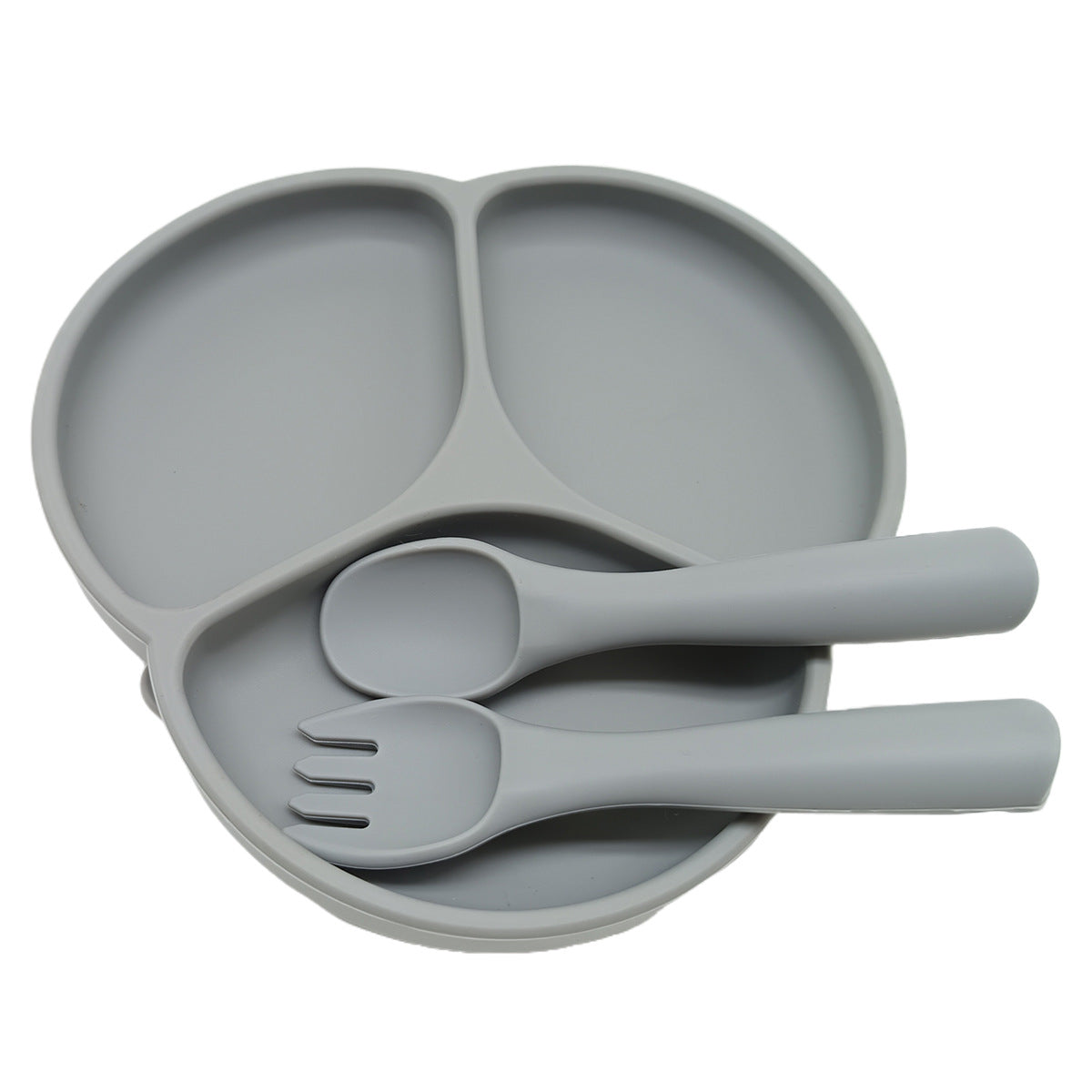 Cross-border food-grade silicone tableware set, simple plate, fork and spoon, safe and non-slip baby complementary food tableware three-piece set