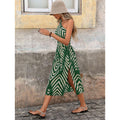 Amazon european bohemian style one-shoulder waist-cinching cutout drawstring slit vacation print dress for women