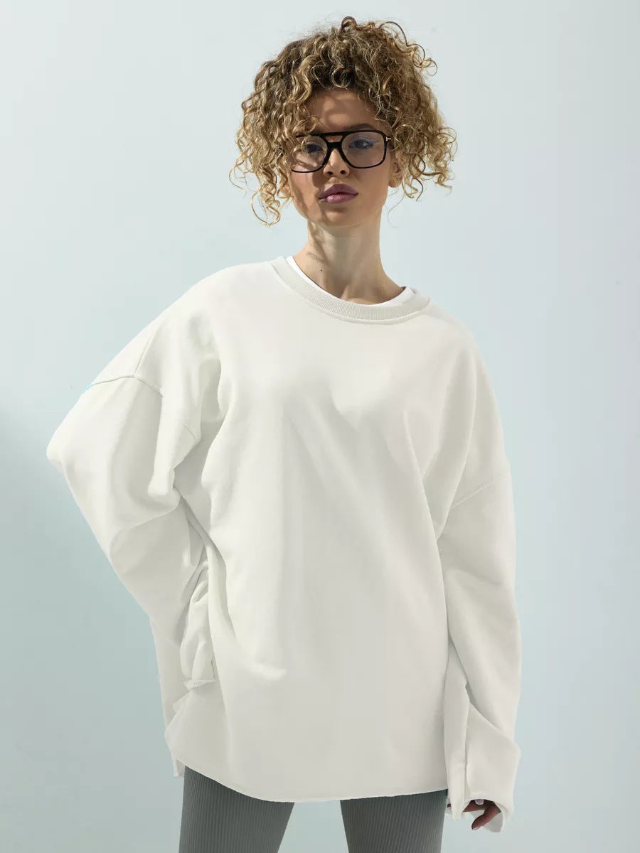 European and American  new women's clothing spring and autumn loose solid color Oversize round neck long-sleeved casual T-shirt fashion sweater women