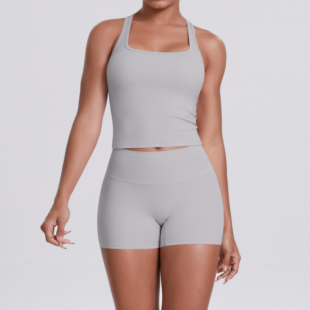 New arrival cross-border double-sided brushed pure color tight i-shaped back sports intimates running fitness yoga suit for women