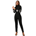 C7173 cross-border   fashion women's long-sleeve jumpsuit with high neck and elegant rhinestone embellishments