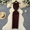 French riviera style halter sleeveless dress - women's summer cinched waist slimming tiered ruffle cake dress