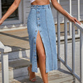 X-spot-65615# cross-border women's fashion european and american ins irregular fashion slit denim half-length skirt