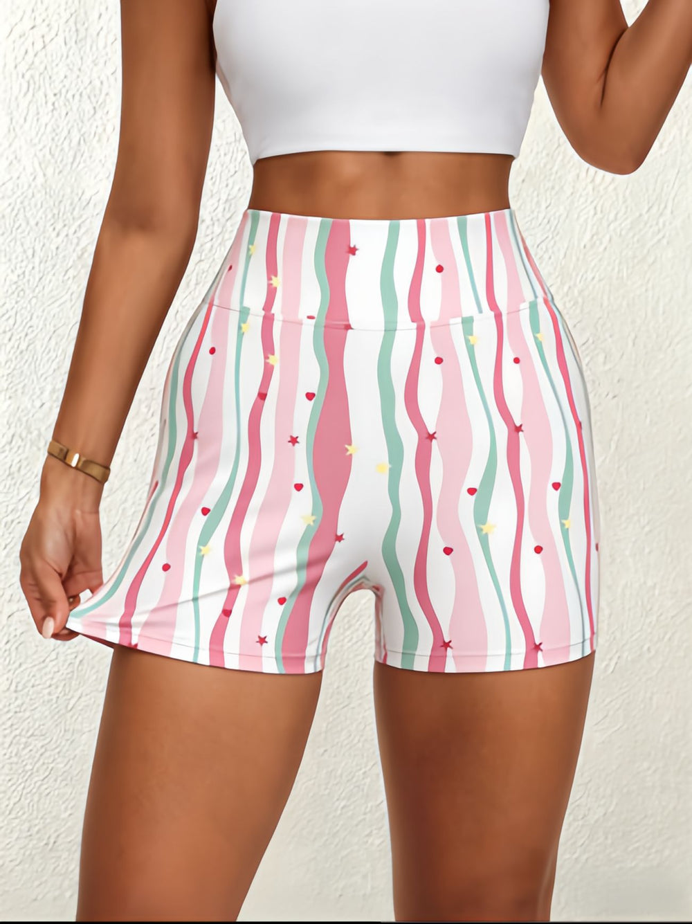 Spring new dopamine print high-waisted yoga shorts - women's tummy control, butt-lifting workout shorts for running