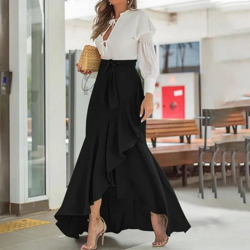 women's plaid mermaid skirt rufflesasymmetrical hemhigh waistcasual umbrella wrap long skirt