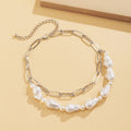 Simple and elegant special-shaped imitation pearl necklace, cool style multi-layer chain necklace, fashion cross-border