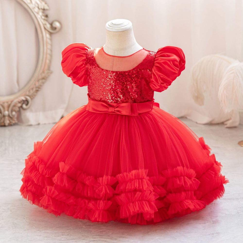 Ready-to-ship wholesale children's sequin dress, tulle cake princess dress, first birthday evening gown, girl dress