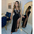 C6705 cross-border   fashion women's solid color rhinestone sleeveless slit maxi dress