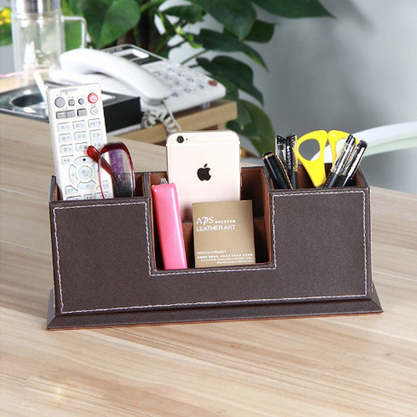 Desktop multifunctional leather pen holder business office with business card pen holder stationery, black needle storage box manufacturer