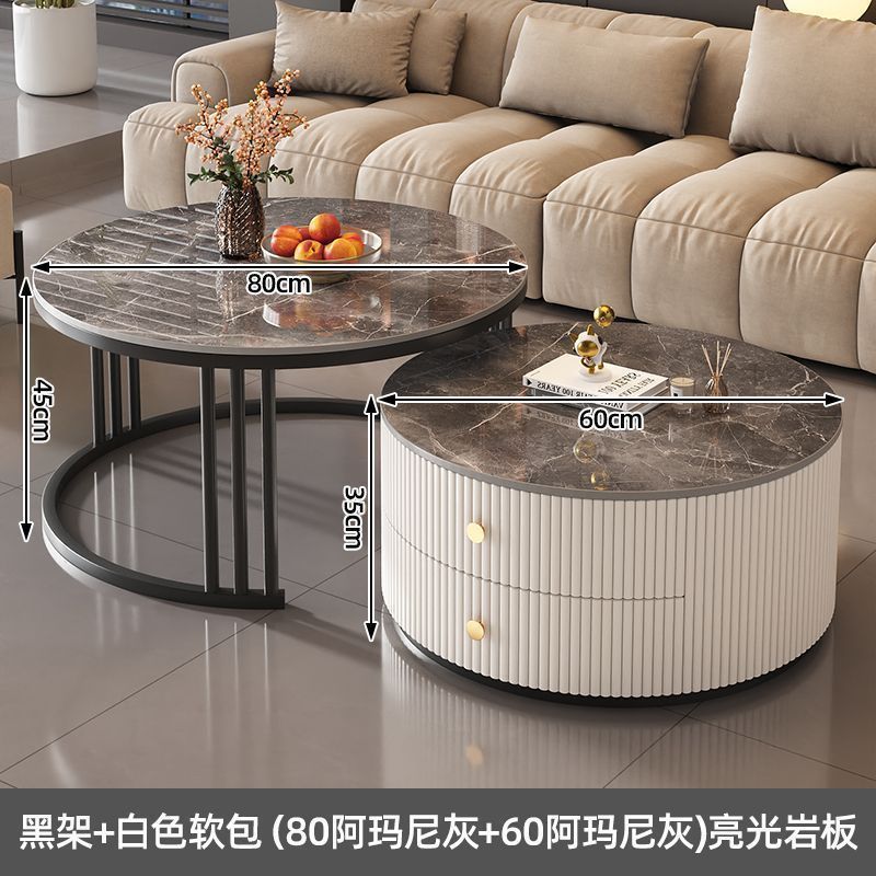 Rock slab coffee table modern casual solid wood round small apartment coffee table living room accessible luxuryfor home normcore folding marble