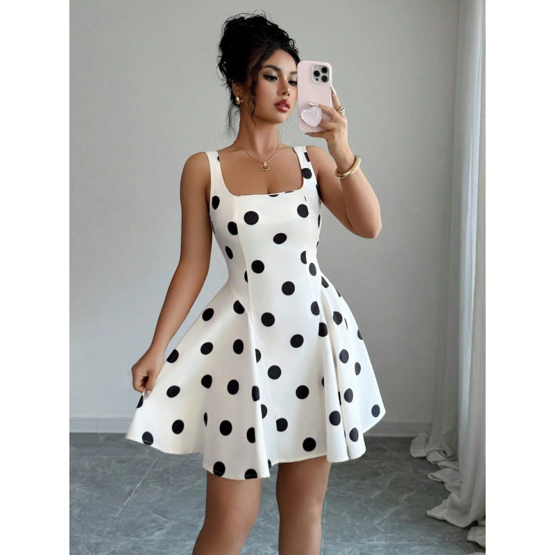 cross-border fashion summer sexy hot girl polka dot waist slimming lookdress
