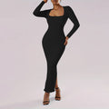 cross-border chic chanel-style square neck dress - autumn/winter slim-fit bodycon maxi dress for women