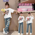 Girls' summer outfit set  new kids' fashionable and stylish summer tracksuit big kids' summer short-sleeve two-piece set