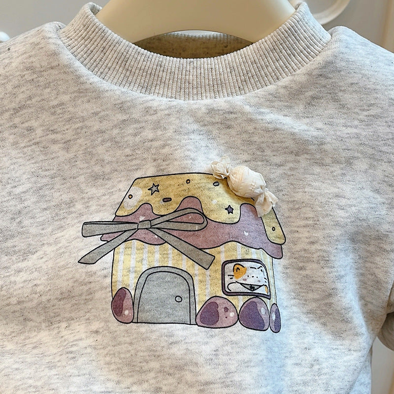 Girls' autumn/winter three-layer quilted padded cotton coat, baby girl long-sleeve sweatshirt, kids' warm top, trendy children's clothing
