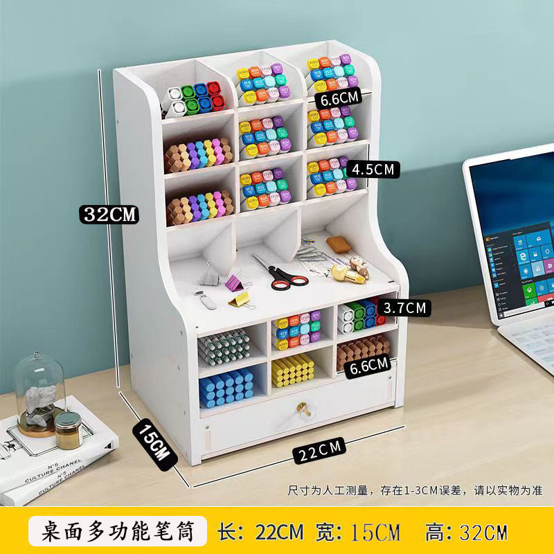 Pen Holder High-value Storage Grid Desktop Drawer Stationery Box Creative Office Cute Children's Marker Pen Storage Box