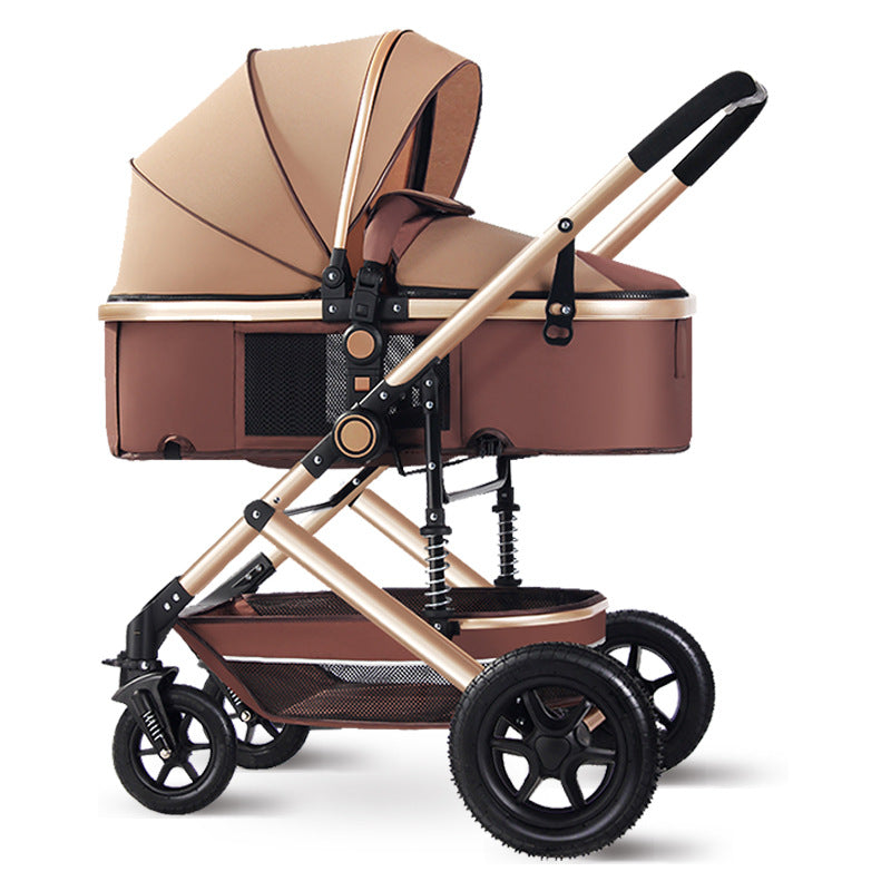 High-view baby stroller - reclining, reversible, lightweight, foldable, four-wheel pram for newborns and infants