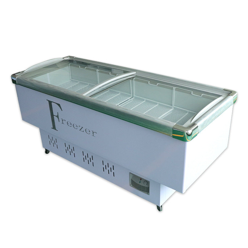 Horizontal flat island cabinet, supermarket vegetable refrigerated and fresh-keeping cabinet, meat and seafood refrigerated and freezer, flat display island cabinet