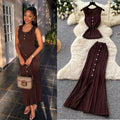 French work clothing style sleeveless knittingtwo-piece set female summer light mature style silm metal breasted classysuit