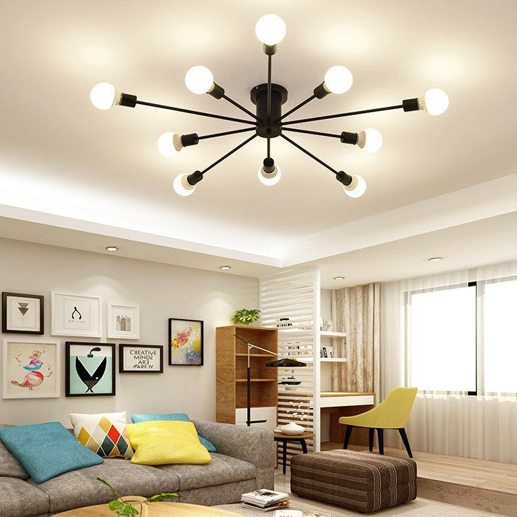 Creative personality Nordic wrought iron ceiling lamp Modern simple living room Dining room Study bedroom Multi-head molecular lamp