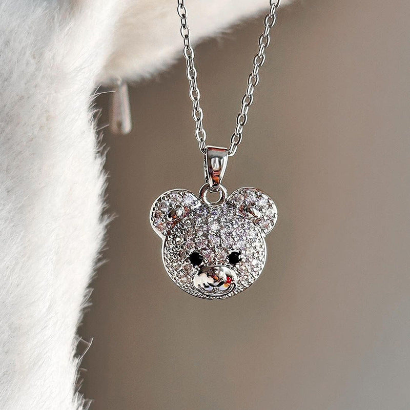 2024 autumn new arrivals: fashionable alloy diamond-studded pendant necklace for women - cute animal bear design, perfect for export