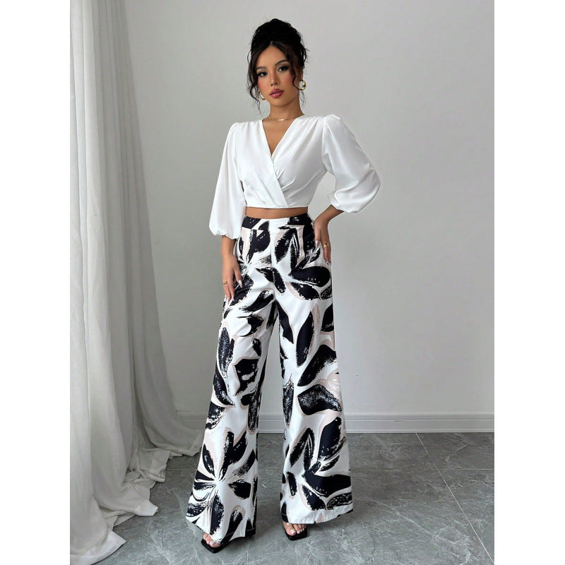 cross-border new women's fashion printed set, elegant two-piece outfit