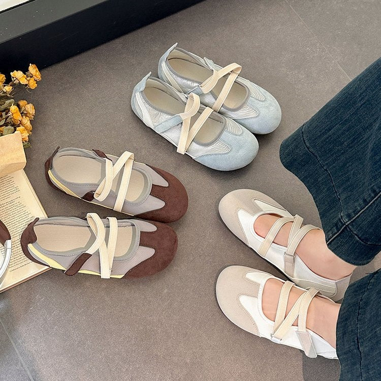 Exportretro mary jane flats women's spring and summer new arrival hidden heel german training shoes soft bottom velcro ballet casual shoes