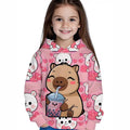 Girls' heartfelt capybara print hoodie - trendy & casual kids' clothing, hot seller for cross-border e-commerce