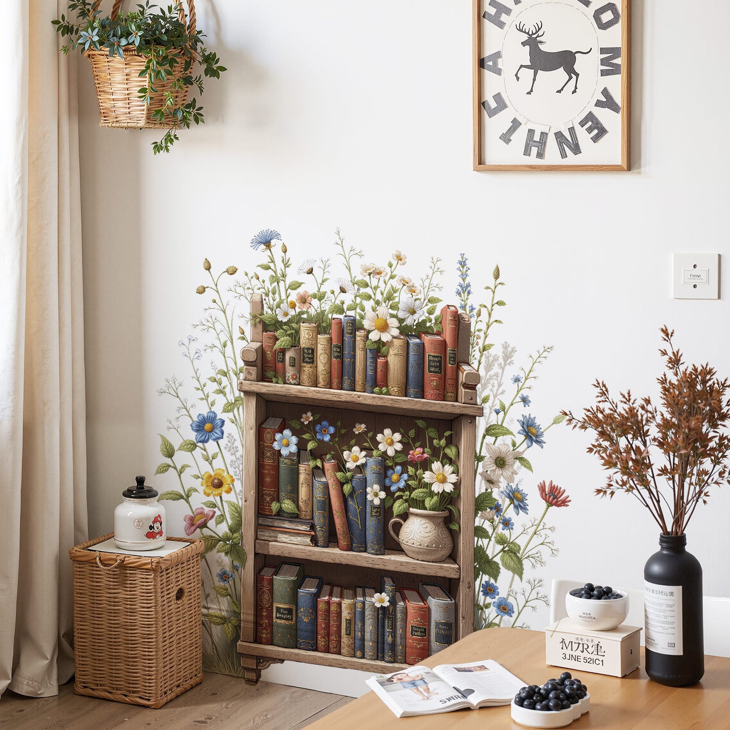 Plant flower stand potted plant wall decoration sticker bedroom kitchen study bookshelf effect self-adhesive wall sticker 45012