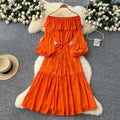 French chic one-shoulder ruffle trim lantern sleeve bodycon midi dress
