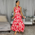 C7790 cross-border  new women's summer halter v-neck printed maxi dress - vacation style, commute-friendly, casual dress